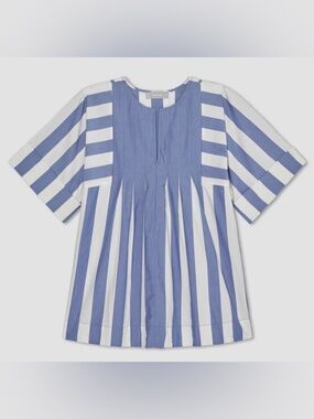 Everlane women’s The Poplin Tunic Mazarine Blue Bone Blouse Sz Medium- EUC